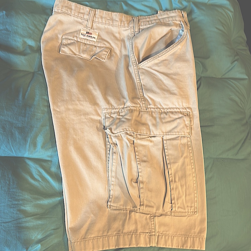 POLO JEANS CO. Ralph Lauren Khaki Firefighter Classic Cargo Flag Shorts Mens 32